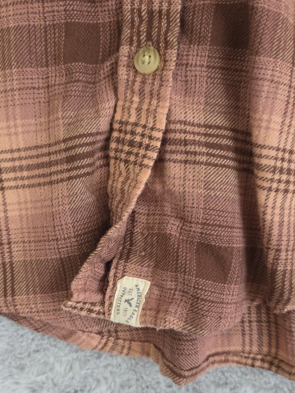 American Eagle Outfitters Boyfriend Fit Flannel Shirt XS Pink Brown Plaid Amazin - Picture 13 of 14